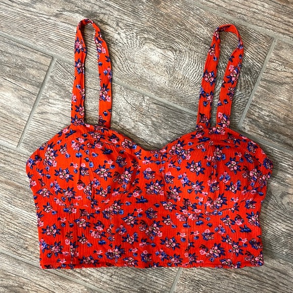 Band of Gypsies Red & Blue Cropped Tank Top - Picture 1 of 4